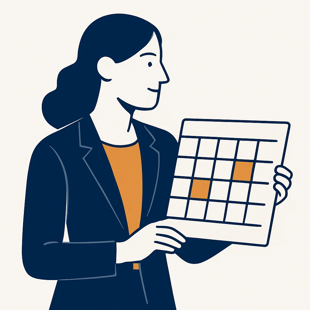 Professional holding a deliberately structured calendar