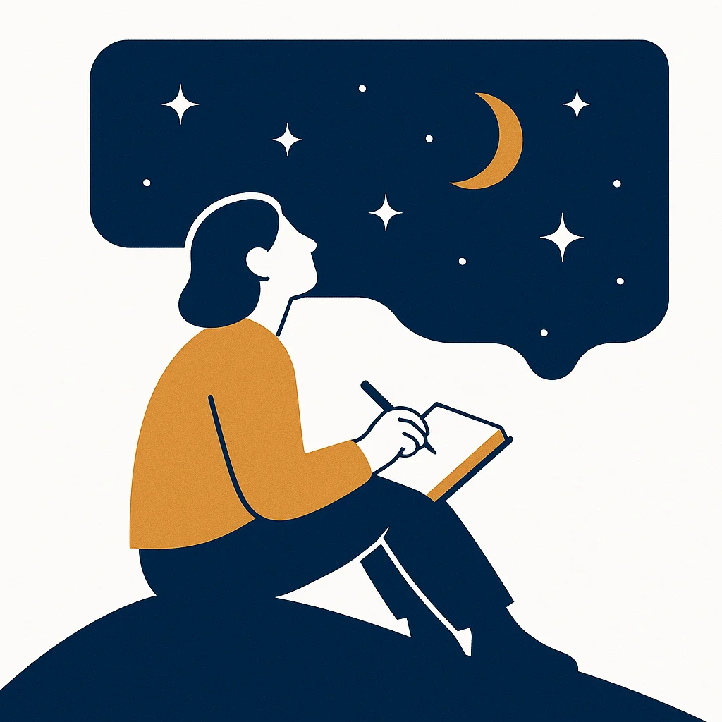 A person sketching under a starry sky